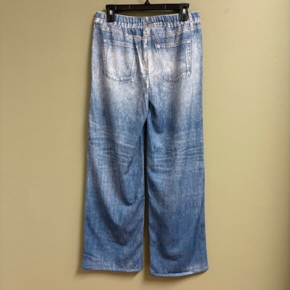 Mila Rosabella Womens Denim Print Pull On Wide Leg Sweatpants Size L Casual NWT - Picture 4 of 14